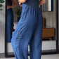 Thin Denim Cargo Pocket V-neck Jumpsuit