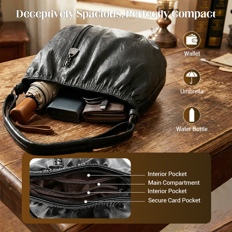 Casual Pleated Bucket Soft Leather Handbag Shoulder Bag