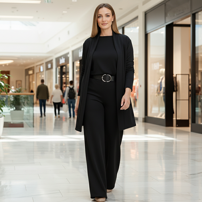 Elegant Longline Cardigan & Top & Pants 3-Pieces Set