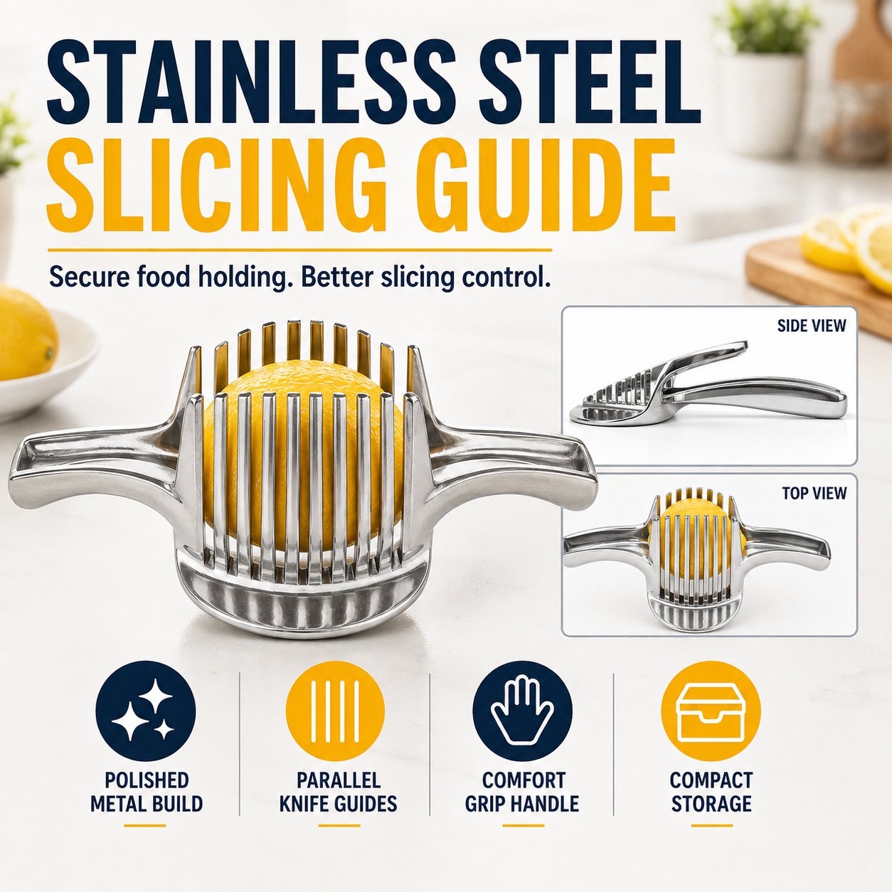 🍋Creative Kitchen Slice Cutting Tool, Food‑Grade Aluminum Alloy Hand‑Held Slicer, Quick Slicing Holder for Lemon, Tomato, Onion & Soft Fruits Vegetables