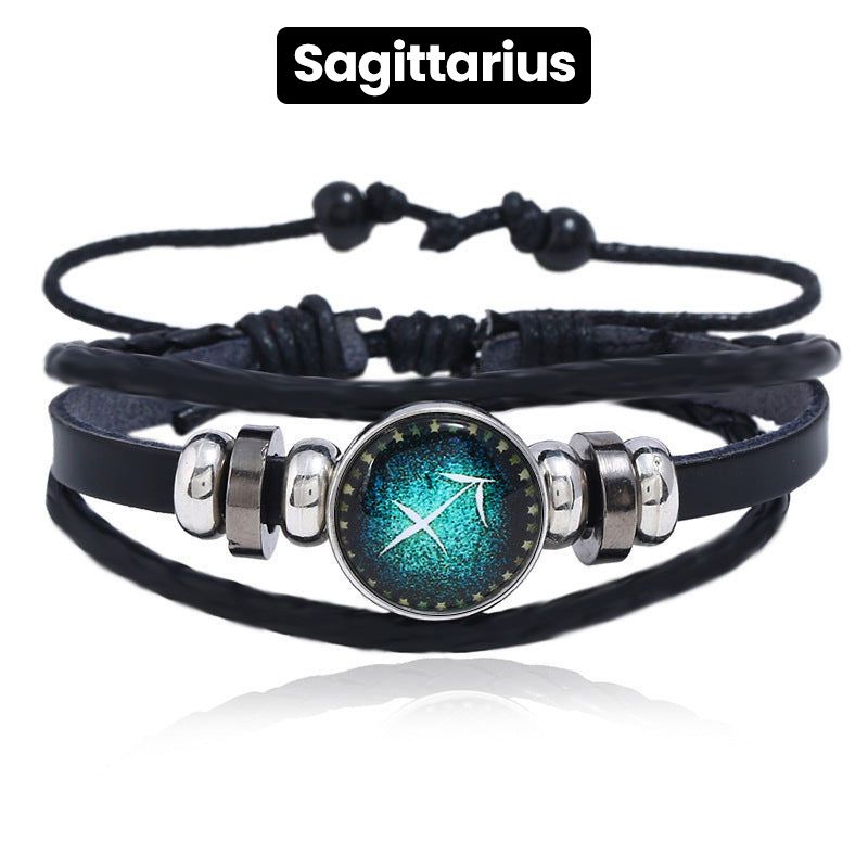 Luminous 12 Constellations Bead Leather Woven Bracelet - Great Gift