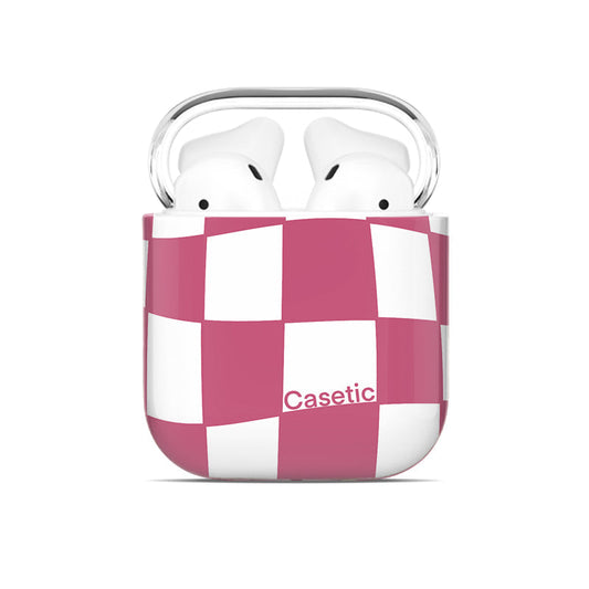 Pink Checkerboard Case For Airpods