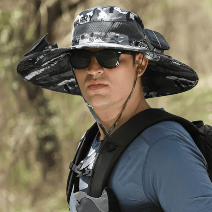 Outdoor Wide Brim Sun Hat With Solar Fan