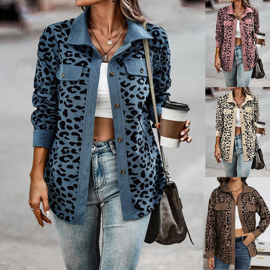 Women's Leopard Print Button Long-sleeve Jacket