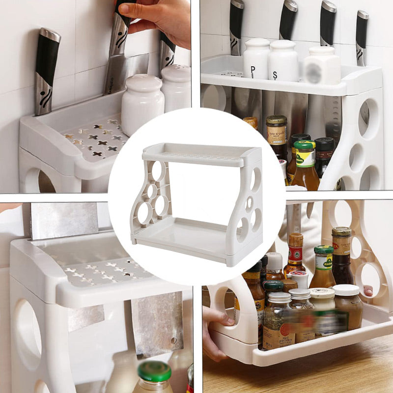 Multi-purpose Double-Layer Kitchen Shelves with Knife Hole