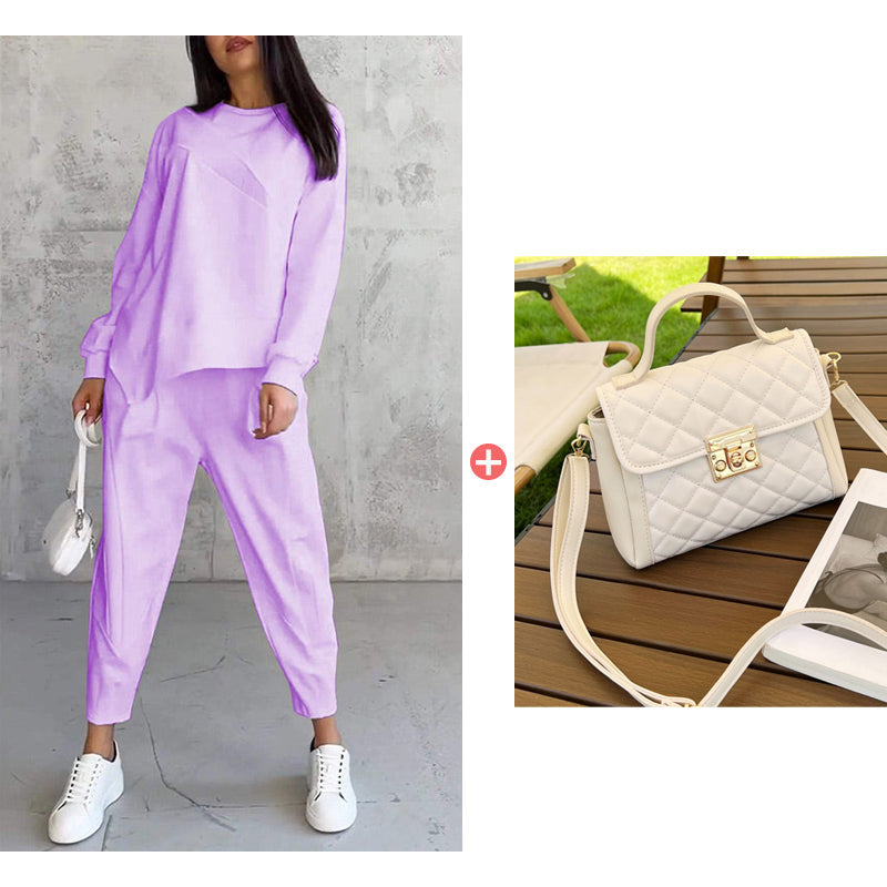 🔥Women's Irregular Hem Top & Casual Pants Set