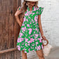 Ruffle Sleeve V-Neck Printed Dress