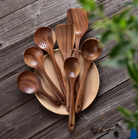 Non-stick Long Handle Teak Cooking Spatula Spoon