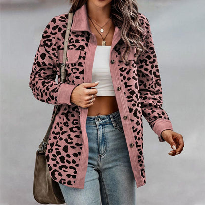 Women's Leopard Print Button Long-sleeve Jacket