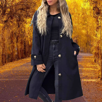 Women's Button-Down Long Solid Color Coat