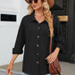 Women's Lapel Knit Long-Sleeve Button Down Top