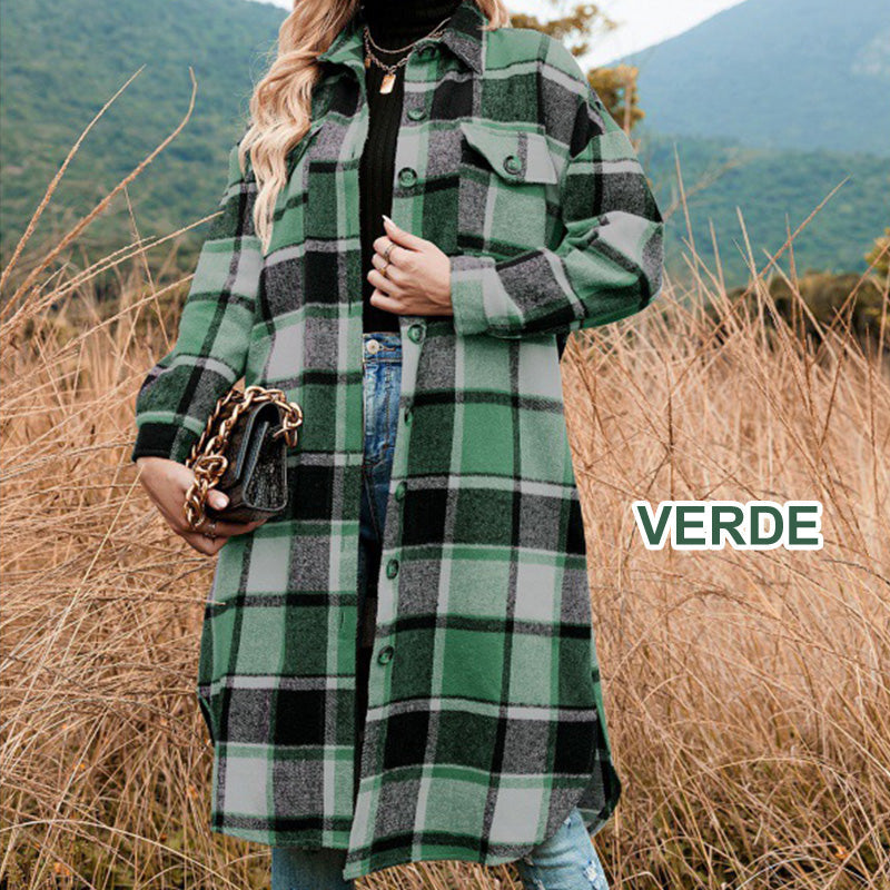 Women's Plaid Print Long Sleeve Warm Tweed Coat