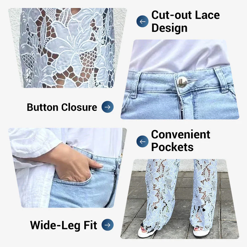 🌸Summer Hot🔥High Waisted Lace Splicing Jeans