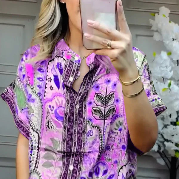 Women's Printed Top & Wide Leg Pants 2-Piece Set