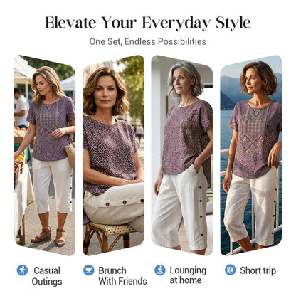 Women's Casual Loose Cotton Linen Breathable Capri Pants