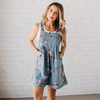 🌸New Fashion🌸 Vintage Floral Printed Denim Jumpsuit