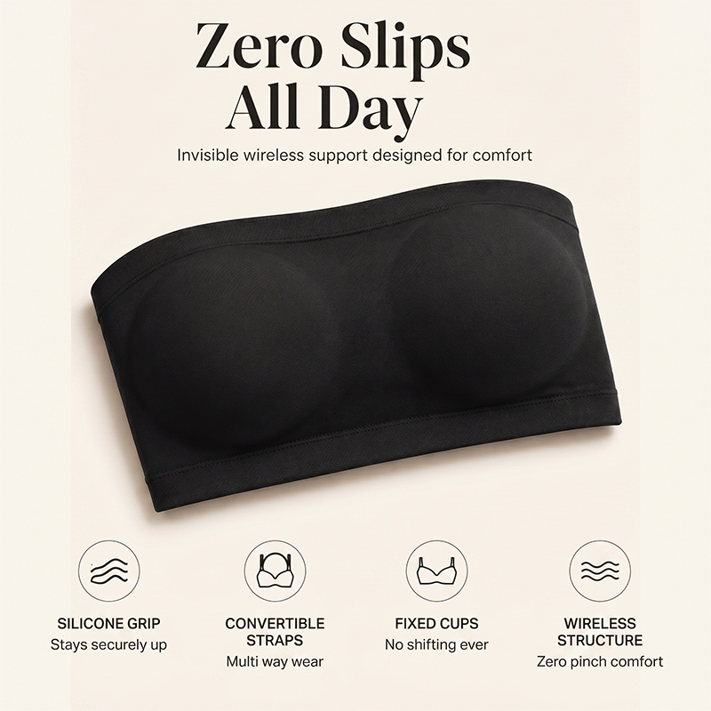 🔥Convertible Strapless Bandeau Bra with Wireless Comfort, Anti-Slip Grip & Removable Straps