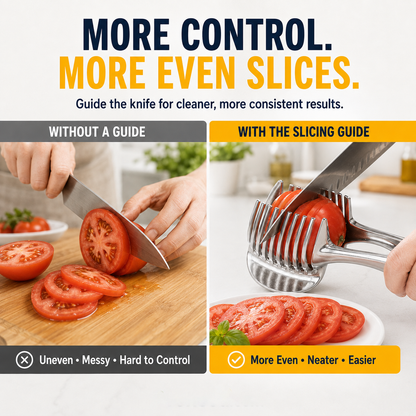 🍋Creative Kitchen Slice Cutting Tool, Food‑Grade Aluminum Alloy Hand‑Held Slicer, Quick Slicing Holder for Lemon, Tomato, Onion & Soft Fruits Vegetables