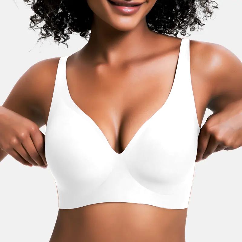 💜Jelly Wireless Womens Comfortable Wireless Bras Push Up Bralettes Seamless Tshirts Bras Deep V Everyday Bras