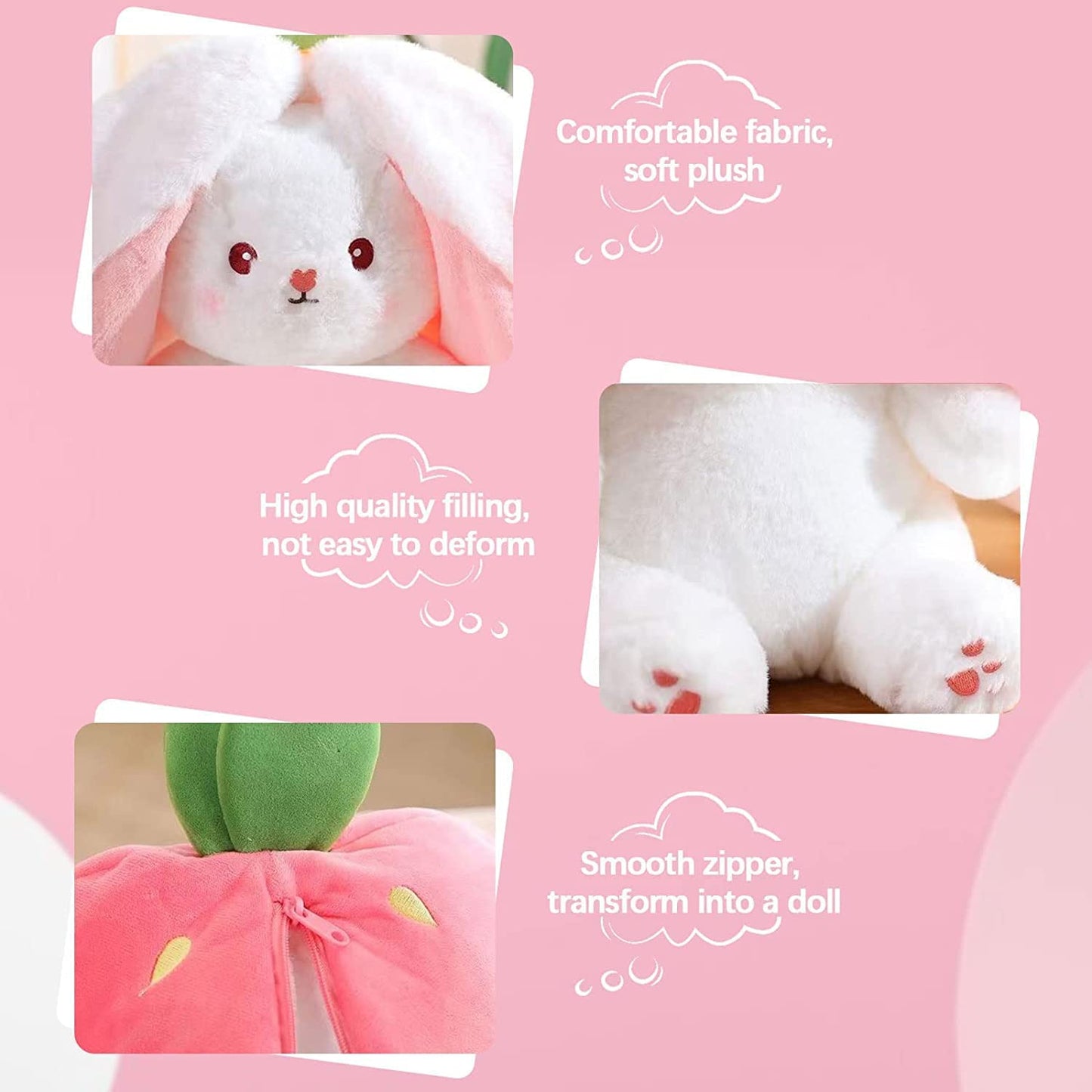 🍓Strawberry Bunny Transformed into Little Rabbit🎀 Fruit Doll Plush Toy🐰