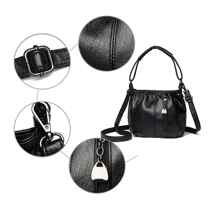 Fashion Simple Casual Pleated Bucket Soft Leather Handbag Shoulder Bag