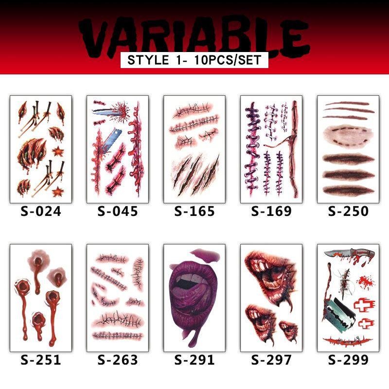 Halloween Wound Makeup Temporary Tattoo 10pcs/set