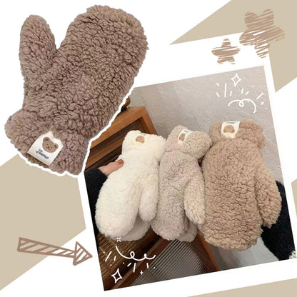 Cozy Bear Plush Warm Gloves with String🧤