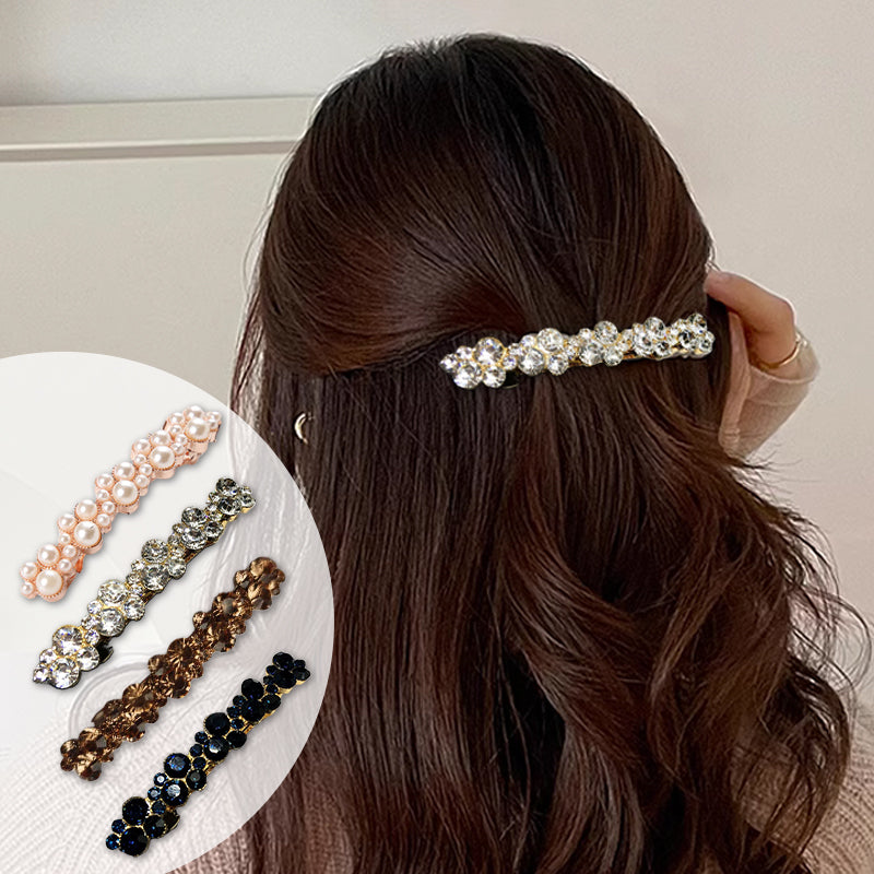 Women's Fashion Artificial Pearl & Clear Rhinestone Hair Clip