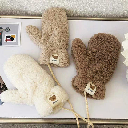 Cozy Bear Plush Warm Gloves with String🧤