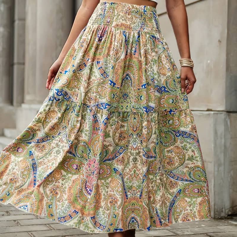Women's Casual Printed Beach Long Skirt