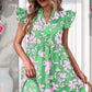 Ruffle Sleeve V-Neck Printed Dress