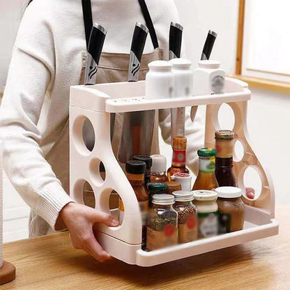 Multi-purpose Double-Layer Kitchen Shelves with Knife Hole