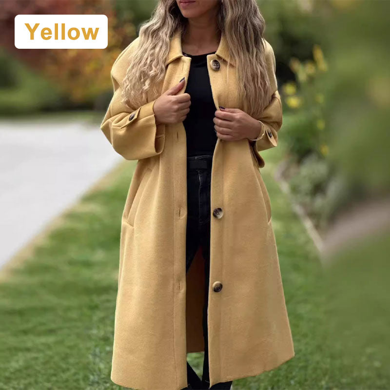 Women's Button-Down Long Solid Color Coat