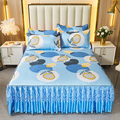 Ice Silk Skirt Style Bed Mat Three-Piece Set