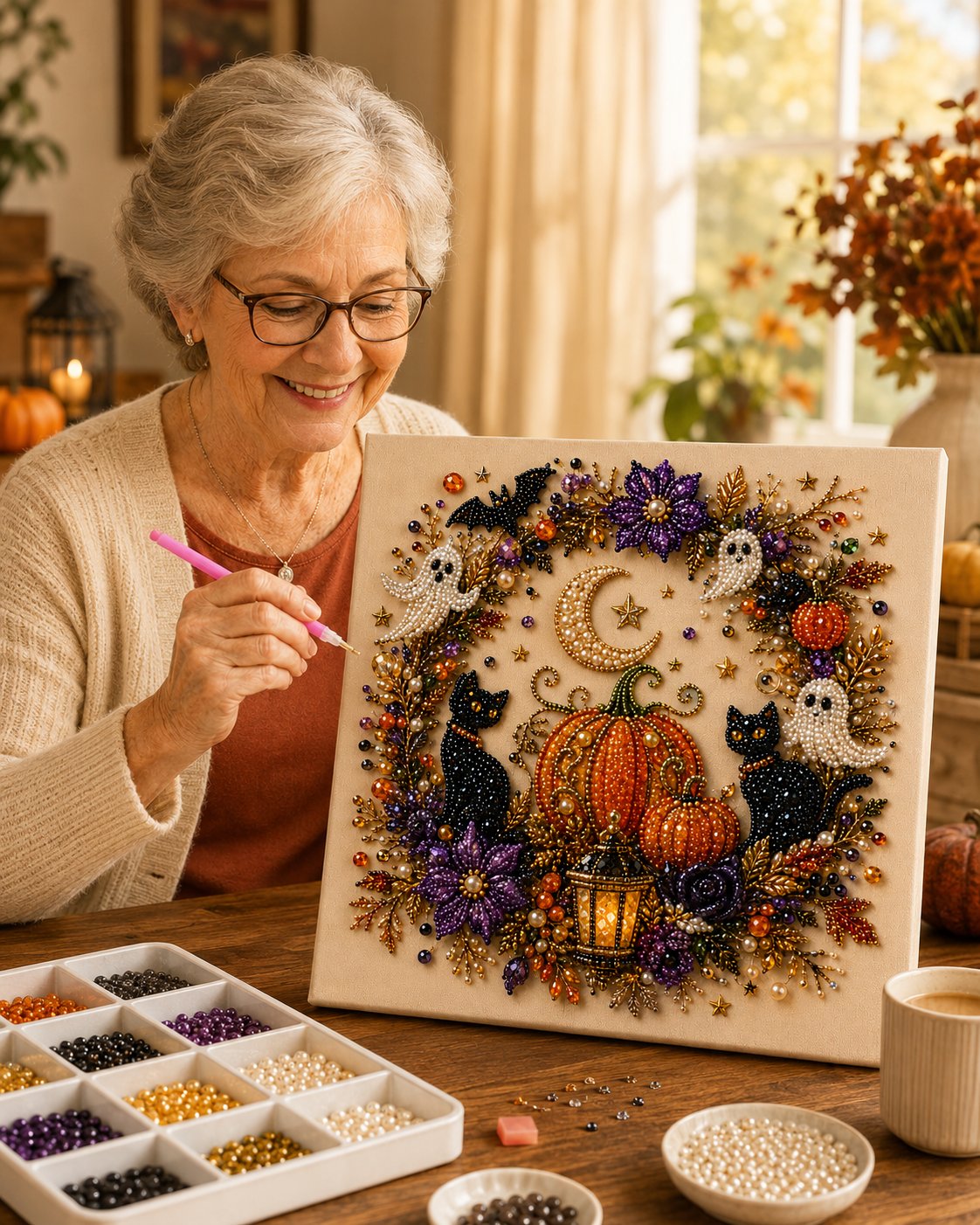 💎 Halloween Pearl Art DIY Kit – Turn Tiny Pearls into Spooky-Cute Magic 🎃✨