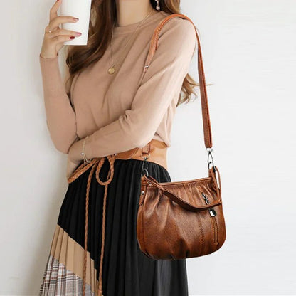 Fashion Simple Casual Pleated Bucket Soft Leather Handbag Shoulder Bag