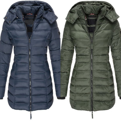 🔥 Winter Women's Mid-length Padded Jacket Warm Solid Color Hooded Jacket