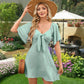 Elegant Deep V Neck Bow-Tie Mini Dress-Very Good Elasticity~
