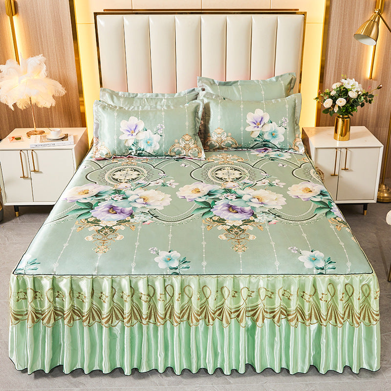 Ice Silk Skirt Style Bed Mat Three-Piece Set