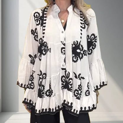 Women’s Boho Style Printed Ruffle Top