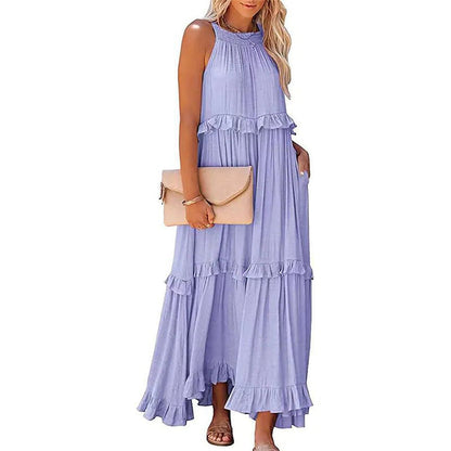 Women's Summer Casual Sleeveless Strappy Backless flounces Dress