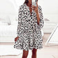 Printed Long-sleeved Loose V-neck Patchwork Dress