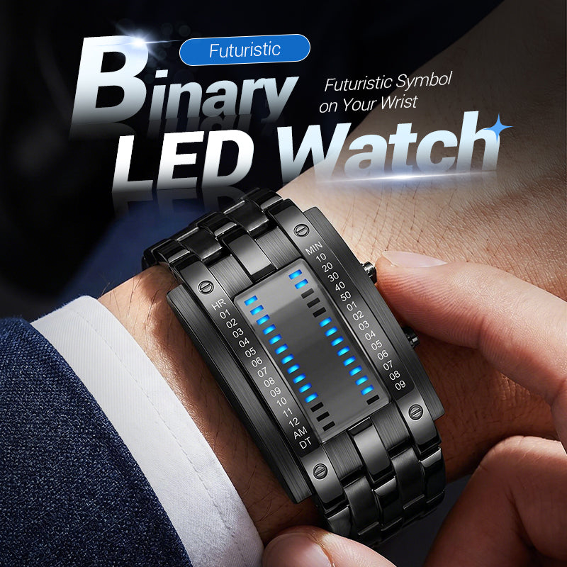⌚ Men's Binary LED Watch – Stainless Steel, Blue Light, Sporty, Water-Resistant, Modern ⚡