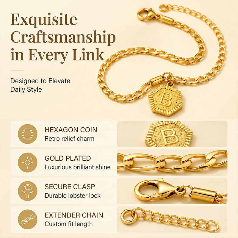 Gold Initial Anklet with Figaro Chain – Personalized letter, tarnish-resistant & adjustable length 👣