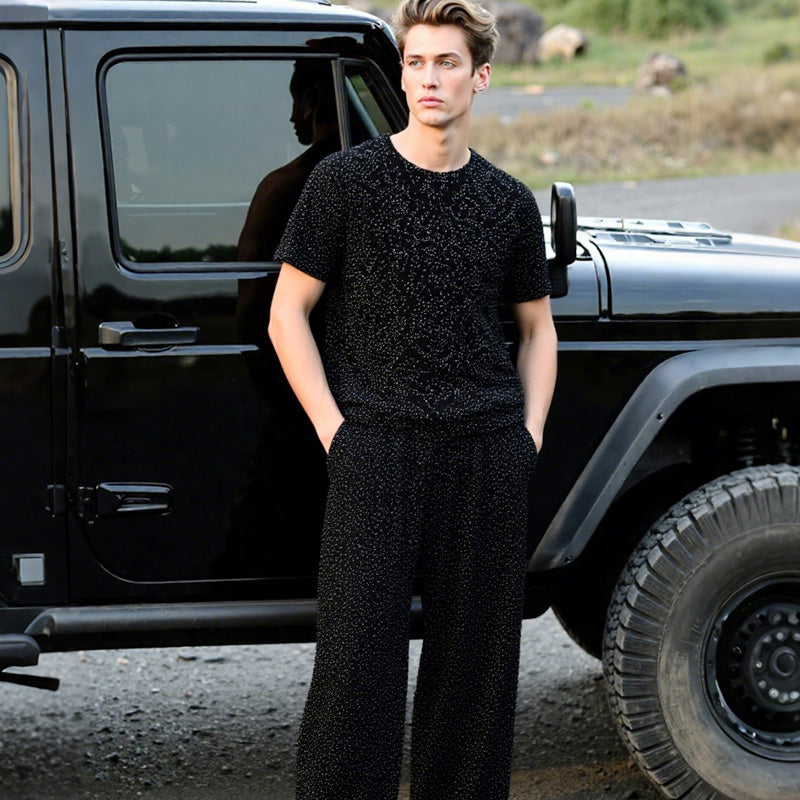 Men’s Short Sleeve Top & Wide Leg Pants 2-Piece Set