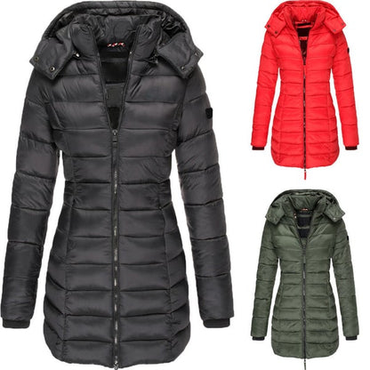 🔥 Winter Women's Mid-length Padded Jacket Warm Solid Color Hooded Jacket