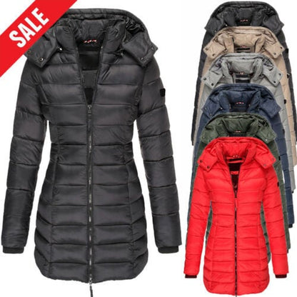 🔥 Winter Women's Mid-length Padded Jacket Warm Solid Color Hooded Jacket