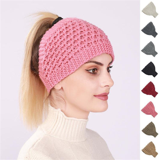 Hollow Out Ponytail Women Beanie