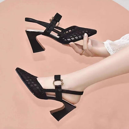 Pointed Toe Ankle Strap Rhinestone Sandals