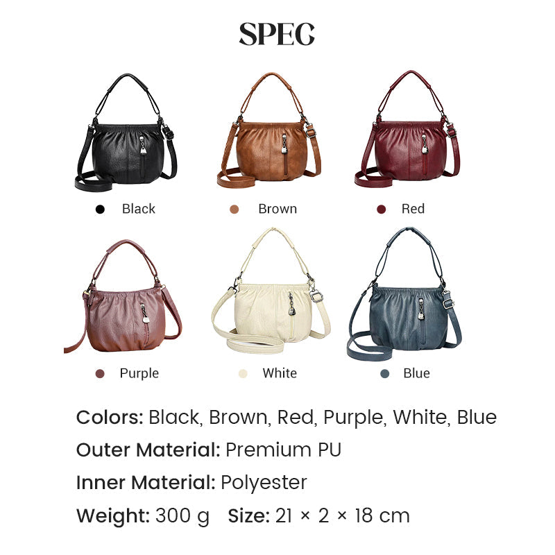 Casual Pleated Bucket Soft Leather Handbag Shoulder Bag